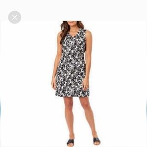 Briggs Ladies' Ruffle V-Neck Linen Blend Dress nwt black white